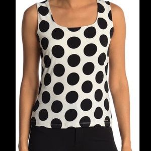 Calvin Klein sL. White with black polka dots. Scoop neck tank top.